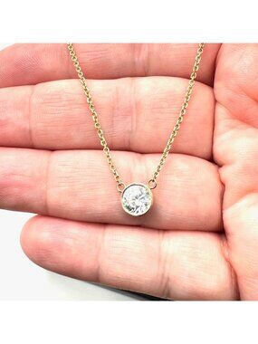 Womens Necklace 14K Yellow Gold Cubic Zirconia Pendant 18 Inch Chain